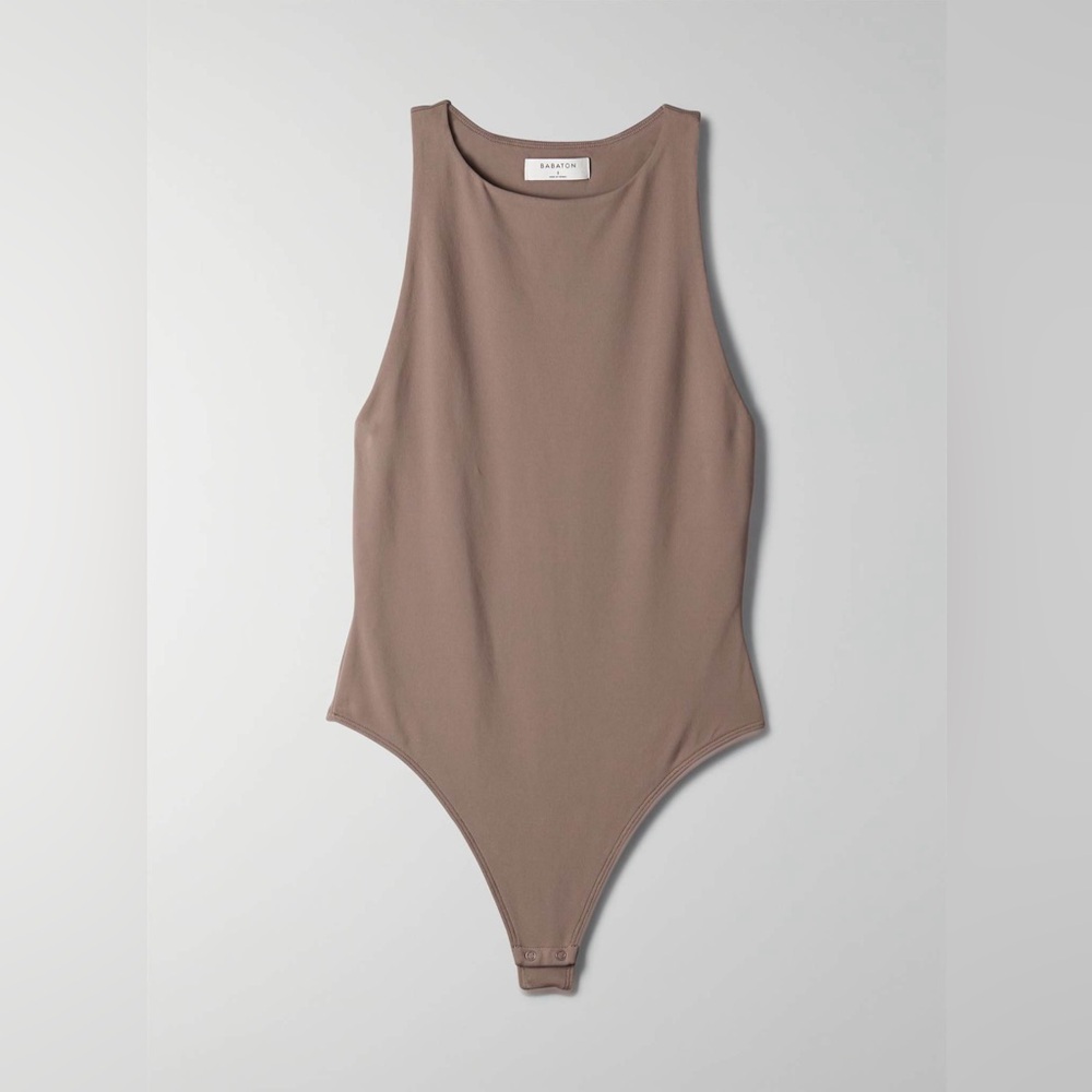 Aritzia Babaton Contour ’90s Bodysuit Brown High Neck Thong Size L